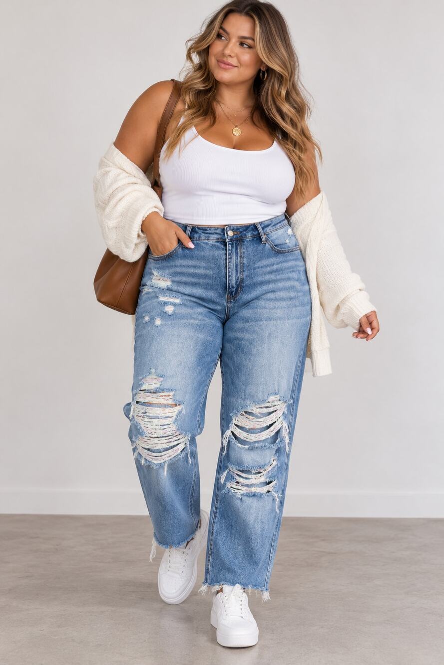 Judy Blue Jeans Womens 18W Distressed Ripped Boyfriend Straight Leg Raw Hem